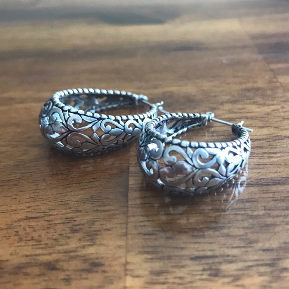 Vintage Sterling Silver Swirl Hoop Earrings - Picture 2 of 5